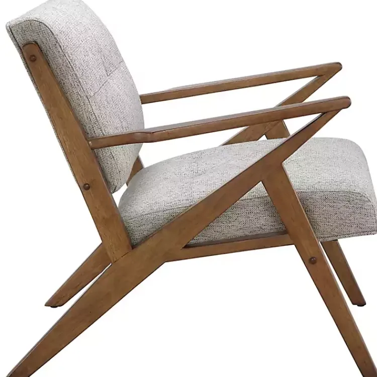 Accent Chairs-Kirklands Home Tufted Pecan Wood Mid-Century Modern Armchair Gray