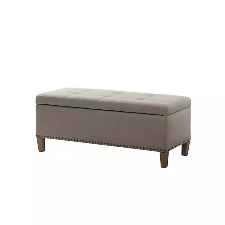 Entryway Furniture-Kirklands Home Taupe Linen Button Tufted Storage Bench Tan