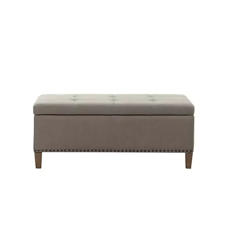 Entryway Furniture-Kirklands Home Taupe Linen Button Tufted Storage Bench Tan