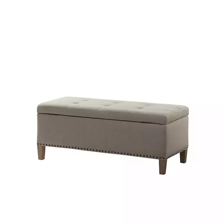 Entryway Furniture-Kirklands Home Taupe Linen Button Tufted Storage Bench Tan