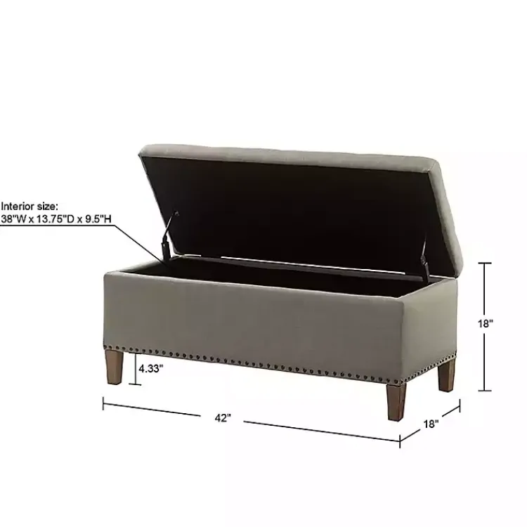 Entryway Furniture-Kirklands Home Taupe Linen Button Tufted Storage Bench Tan