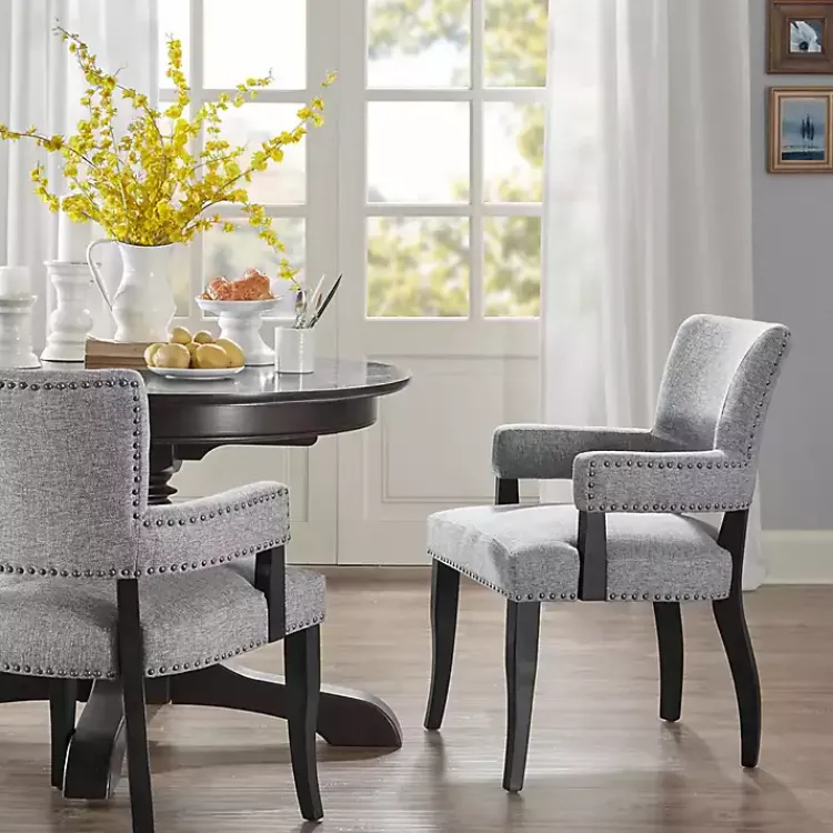 Dining Chairs-Kirklands Home Warms Nailhead Trim Dining Chair Gray
