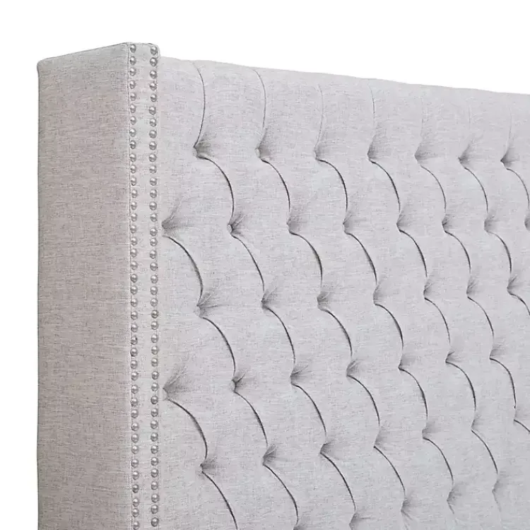 Beds & Headboards-Kirklands Home Button Tufted Nailhead Trim Queen Headboard Gray