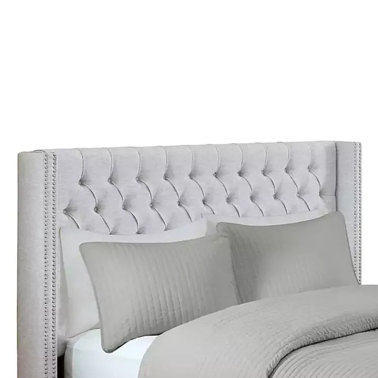 Beds & Headboards-Kirklands Home Button Tufted Nailhead Trim Queen Headboard Gray