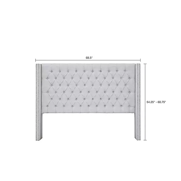 Beds & Headboards-Kirklands Home Button Tufted Nailhead Trim Queen Headboard Gray