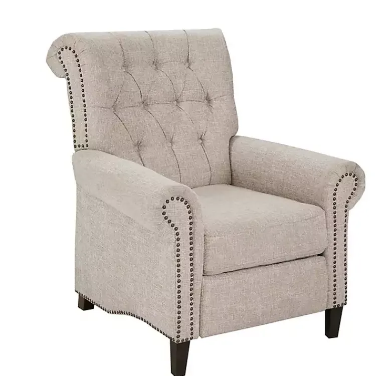 Accent Chairs-Kirklands Home Cream Tufted Back Nailhead Trim Recliner Armchair Ivory