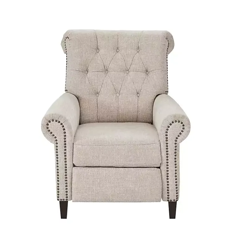 Accent Chairs-Kirklands Home Cream Tufted Back Nailhead Trim Recliner Armchair Ivory