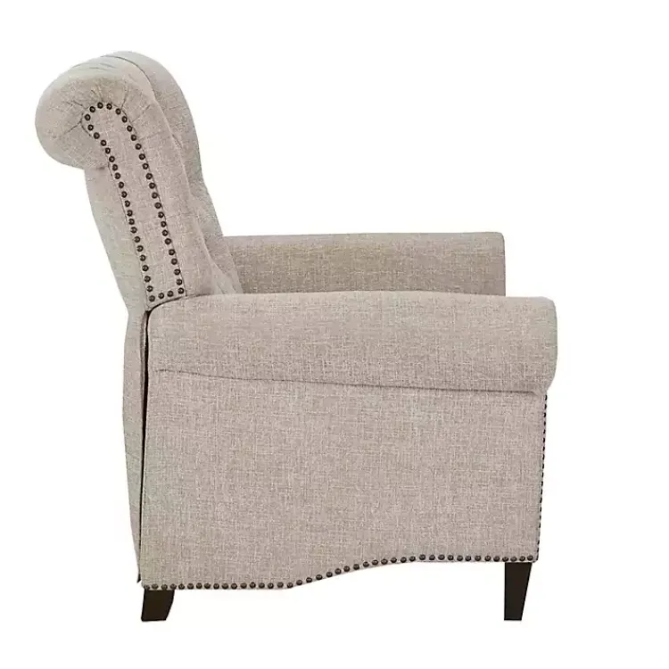 Accent Chairs-Kirklands Home Cream Tufted Back Nailhead Trim Recliner Armchair Ivory