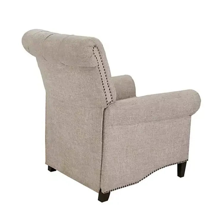 Accent Chairs-Kirklands Home Cream Tufted Back Nailhead Trim Recliner Armchair Ivory