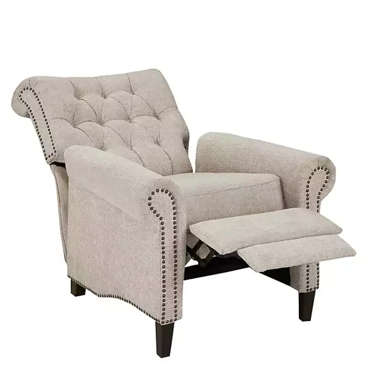 Accent Chairs-Kirklands Home Cream Tufted Back Nailhead Trim Recliner Armchair Ivory