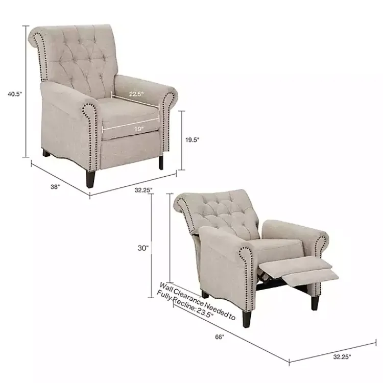 Accent Chairs-Kirklands Home Cream Tufted Back Nailhead Trim Recliner Armchair Ivory