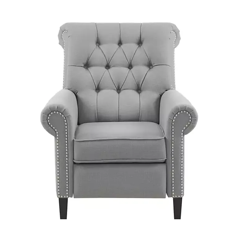 Accent Chairs-Kirklands Home Tufted Back Nailhead Trim Recliner Armchair Gray