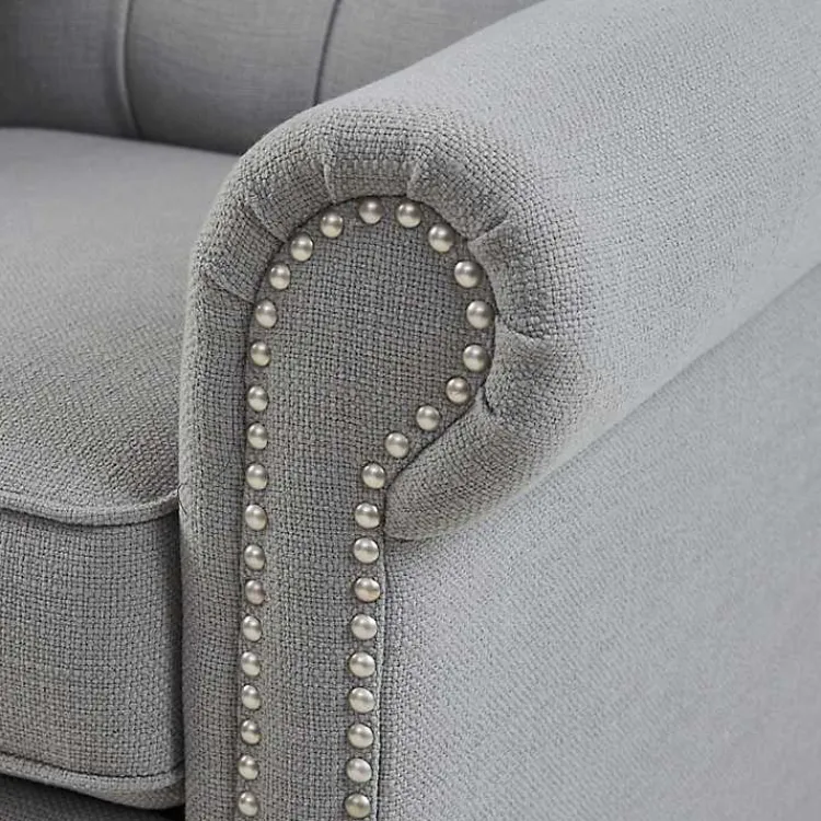 Accent Chairs-Kirklands Home Tufted Back Nailhead Trim Recliner Armchair Gray