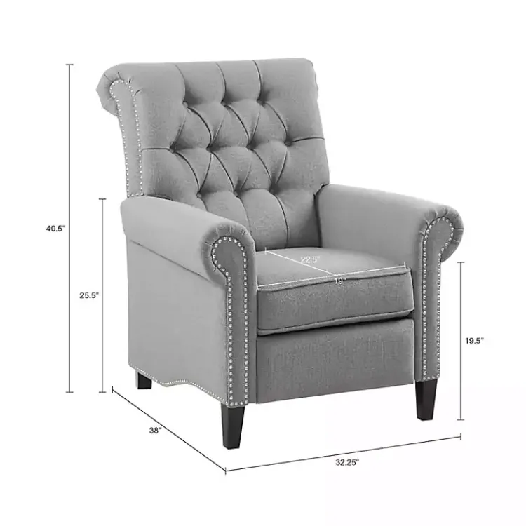 Accent Chairs-Kirklands Home Tufted Back Nailhead Trim Recliner Armchair Gray