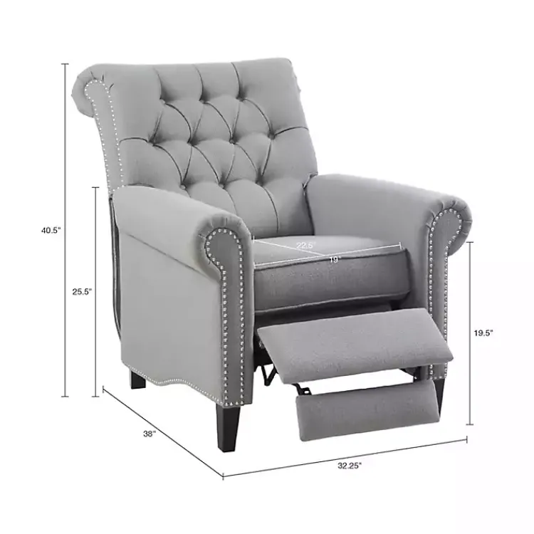 Accent Chairs-Kirklands Home Tufted Back Nailhead Trim Recliner Armchair Gray