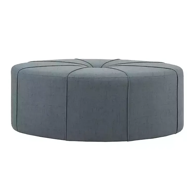Benches & Ottomans-Kirklands Home Thick Welting Center Button Oval Ottoman Blue