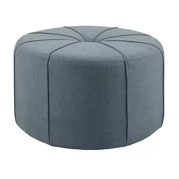 Benches & Ottomans-Kirklands Home Thick Welting Center Button Oval Ottoman Blue
