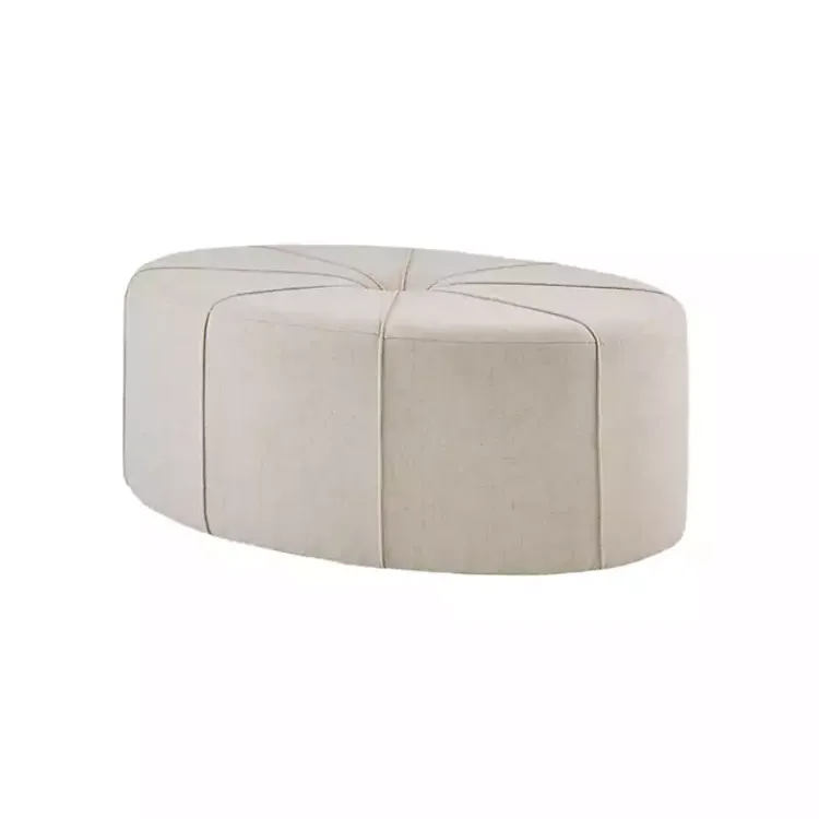 Benches & Ottomans-Kirklands Home Cream Thick Welting Center Button Oval Ottoman Ivory