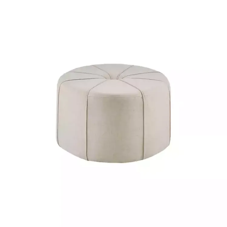 Benches & Ottomans-Kirklands Home Cream Thick Welting Center Button Oval Ottoman Ivory