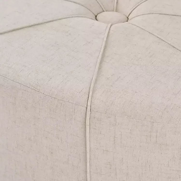 Benches & Ottomans-Kirklands Home Cream Thick Welting Center Button Oval Ottoman Ivory