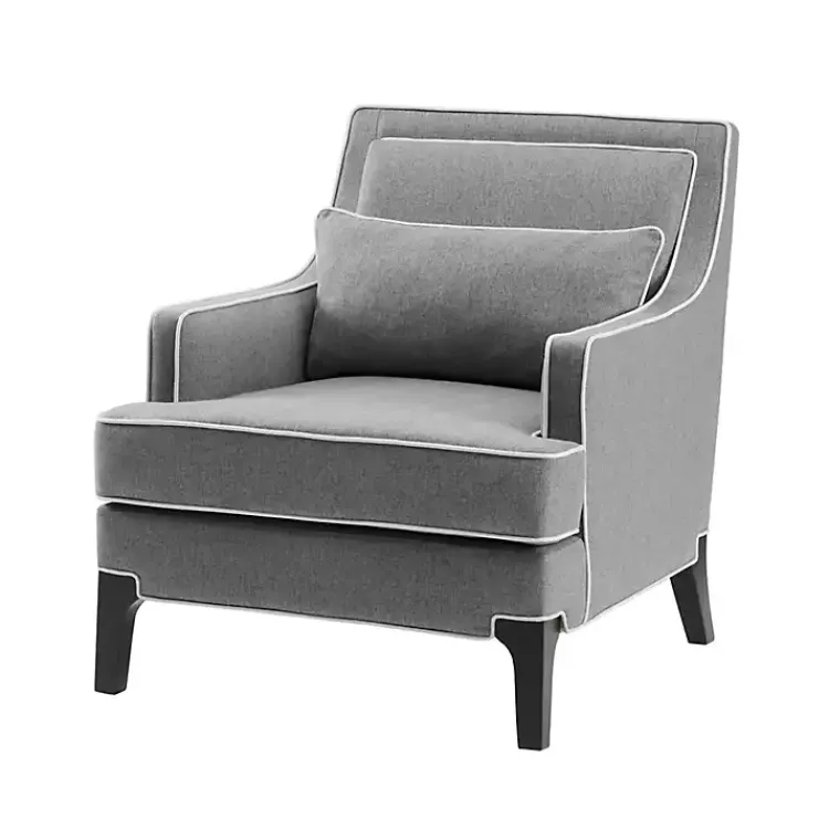 Accent Chairs-Kirklands Home and Ivory Trim Upholstered Armchair Gray