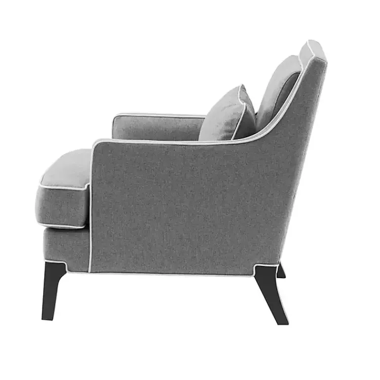 Accent Chairs-Kirklands Home and Ivory Trim Upholstered Armchair Gray