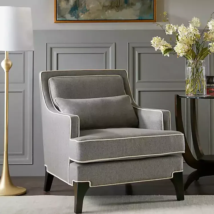 Accent Chairs-Kirklands Home and Ivory Trim Upholstered Armchair Gray