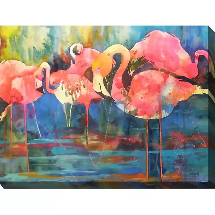 Outdoor Wall Decor-Kirklands Home Flirty Flamingos Outdoor Canvas Art Print Multi