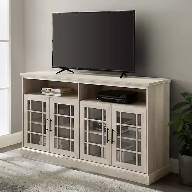 Tv Stands & Media Consoles-Kirklands Home White Oak Glass Door TV Stand, 58 in. Ivory
