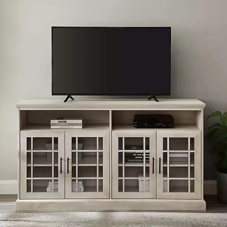 Tv Stands & Media Consoles-Kirklands Home White Oak Glass Door TV Stand, 58 in. Ivory
