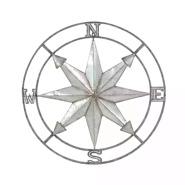 Outdoor Wall Decor-Kirklands Home Gray Iron Compass Outdoor Plaque Silver