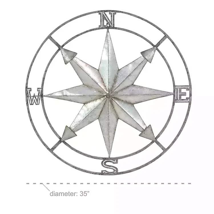 Outdoor Wall Decor-Kirklands Home Gray Iron Compass Outdoor Plaque Silver