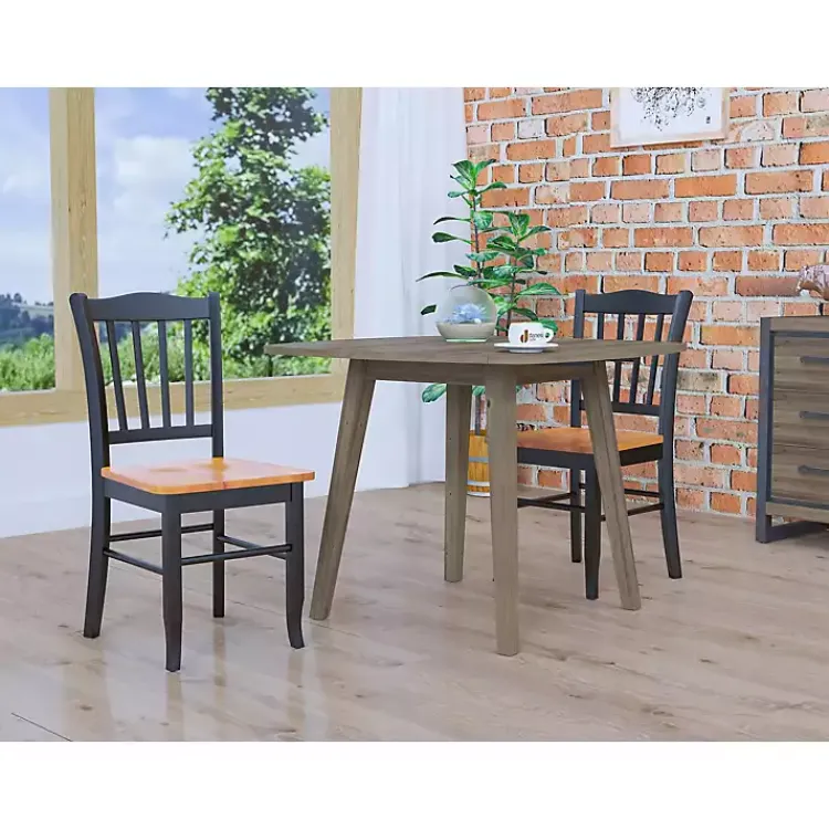 Dining Chairs-Kirklands Home Black & Oak Wood Shaker Dining Chairs, Set of 2 Brown