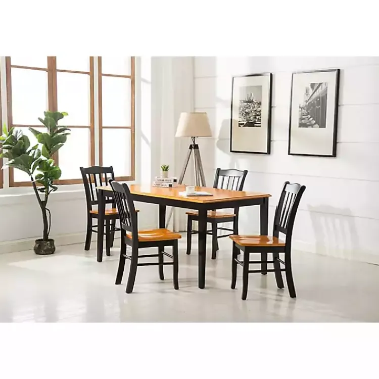 Dining Chairs-Kirklands Home Black & Oak Wood Shaker Dining Chairs, Set of 2 Brown