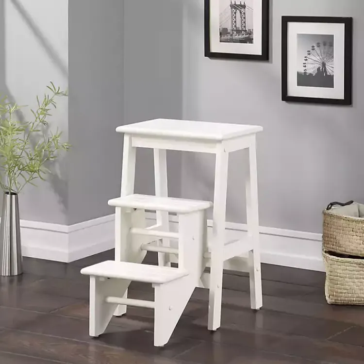 Bar Stools & Counter Height Stools-Kirklands Home Cream Wooden 3-Level Step Stool Ivory