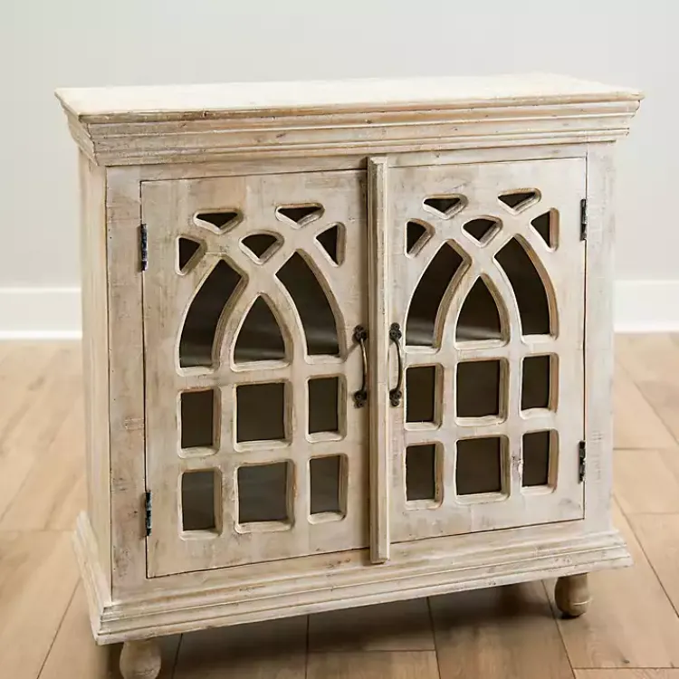 Entryway Furniture-Kirklands Home washed Arched Wooden Cabinet White