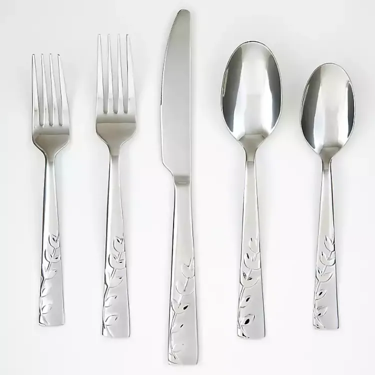 Flatware & Cutlery-Kirklands Home Satin Sand Blossom 20-pc. Flatware Set Silver