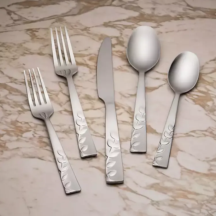 Flatware & Cutlery-Kirklands Home Satin Sand Blossom 20-pc. Flatware Set Silver