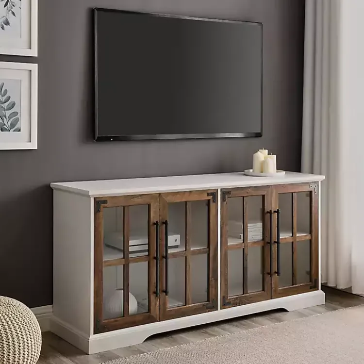 Tv Stands & Media Consoles-Kirklands Home and Rustic Oak Glass Door TV Stand White