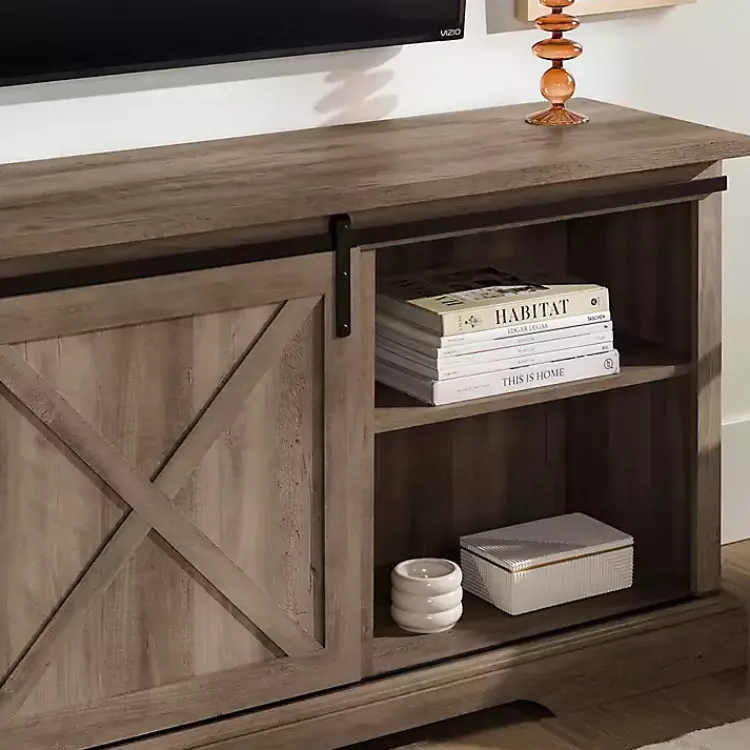 Tv Stands & Media Consoles-Kirklands Home Wash Sliding Barn Door TV Stand Gray