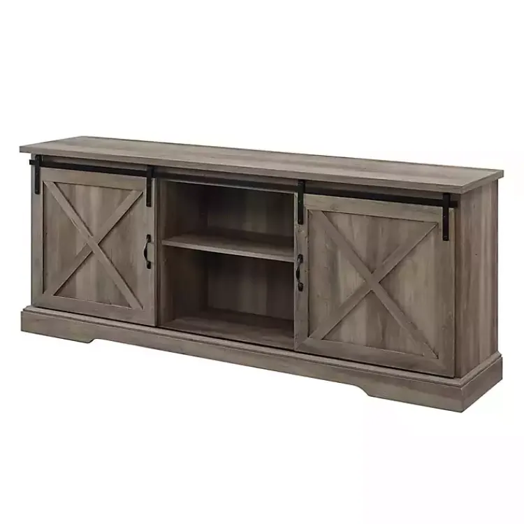 Tv Stands & Media Consoles-Kirklands Home Wash Sliding Barn Door TV Stand Gray