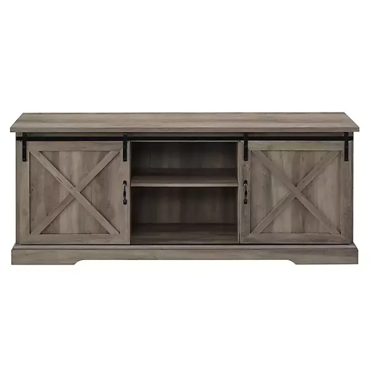 Tv Stands & Media Consoles-Kirklands Home Wash Sliding Barn Door TV Stand Gray