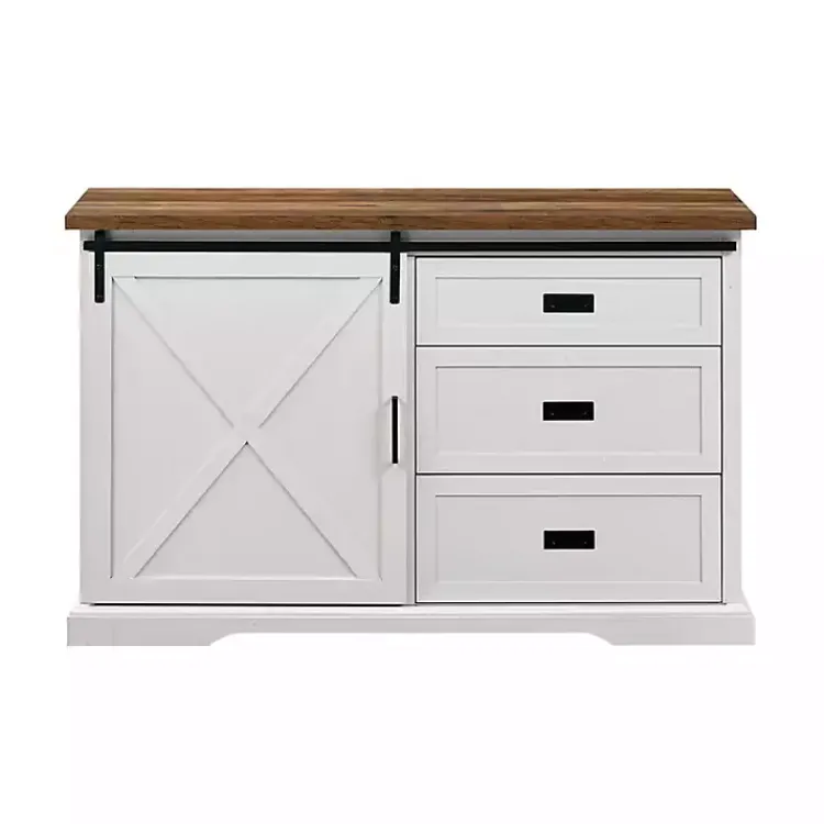 Cabinets & Sideboards-Kirklands Home Sliding Door and 3-Drawer Sideboard White