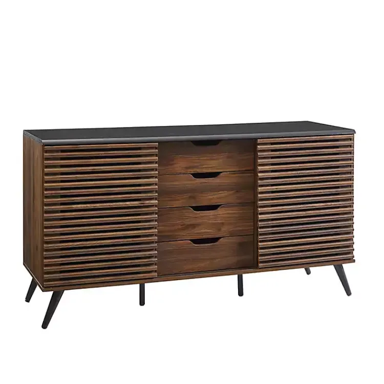 Cabinets & Sideboards-Kirklands Home Dark Walnut Slatted 4-Drawer Cabinet Brown
