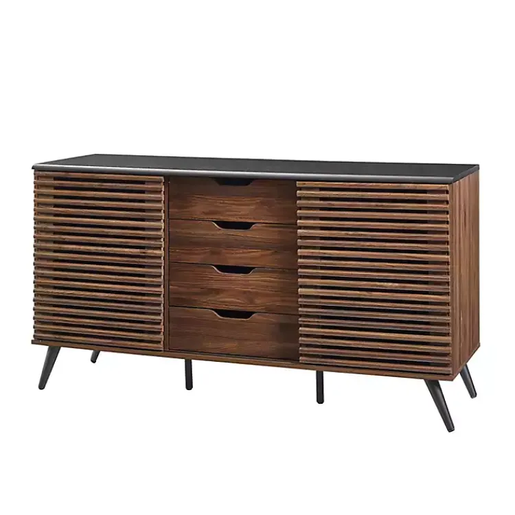 Cabinets & Sideboards-Kirklands Home Dark Walnut Slatted 4-Drawer Cabinet Brown