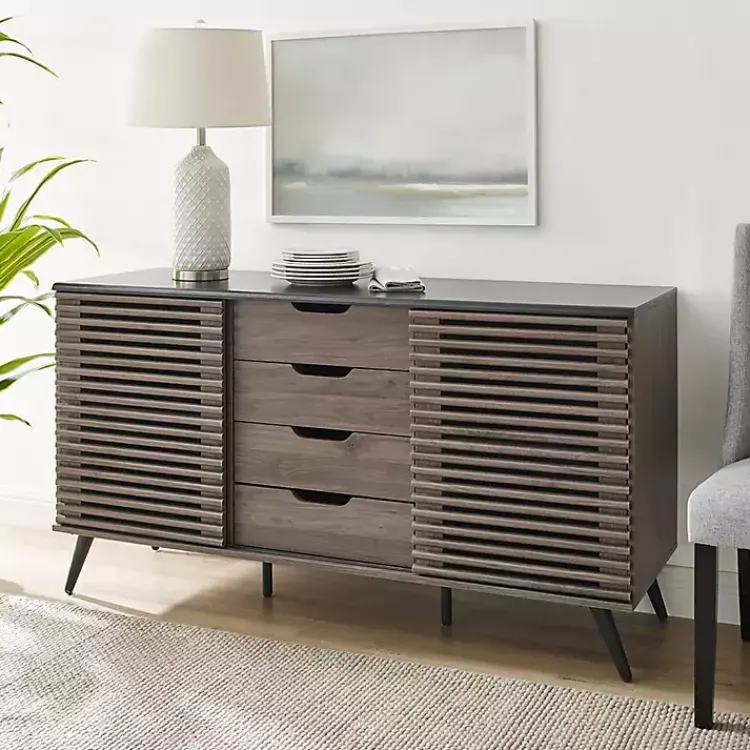 Cabinets & Sideboards-Kirklands Home Slate Slatted 4-Drawer Cabinet Gray