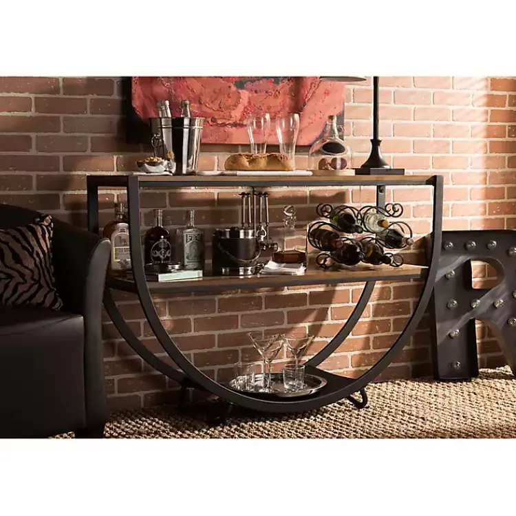 Console Tables-Kirklands Home Black Metal and Rustic Wood Modern Console Table