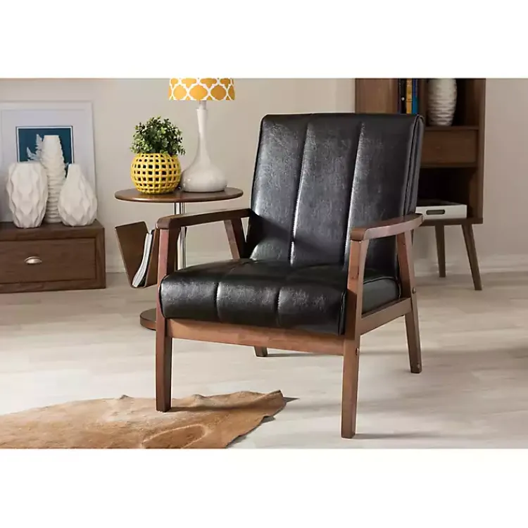 Accent Chairs-Kirklands Home Faux Leather Kegan Accent Chair Black
