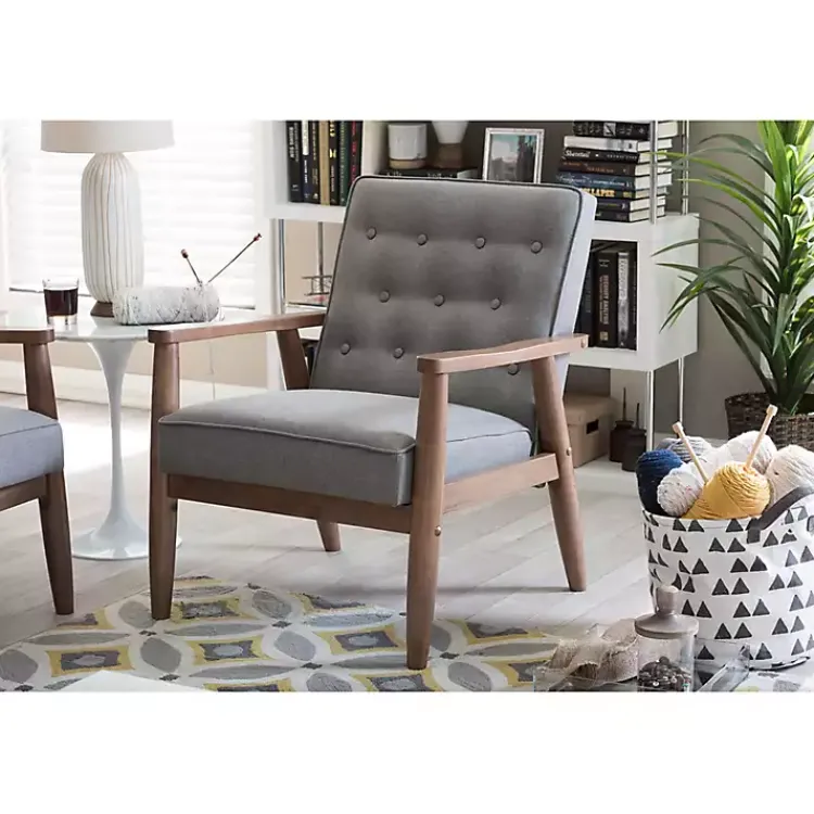 Accent Chairs-Kirklands Home Button-Tufted Sawyer Accent Chair Gray