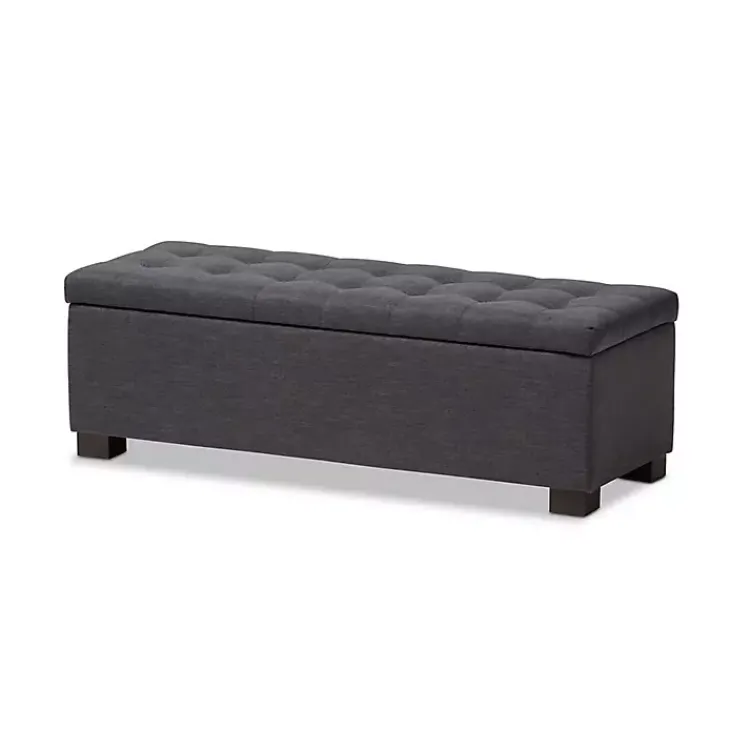 Entryway Furniture-Kirklands Home Dark Tufted Contemporary Storage Bench Gray